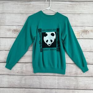 Vintage 80s Hanes San Diego Zoo Giant Panda Crewneck Sweatshirt Adult S Green